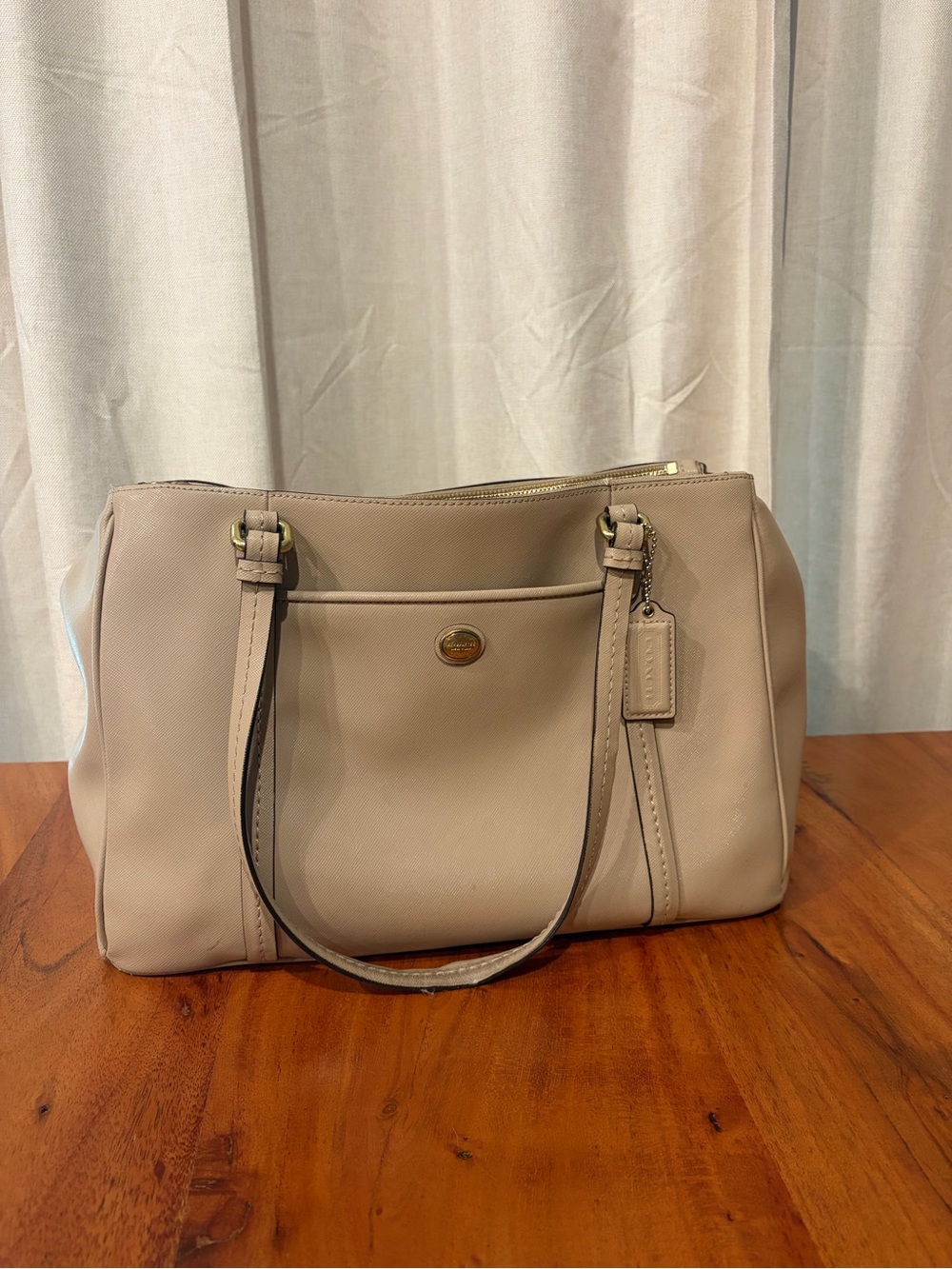 Coach Light Beige Leather Tote Shoulder Bag